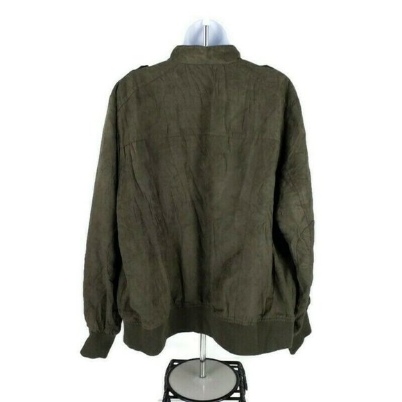 Ruff Hewn Green Faux Suede Bomber Style Zip Front Jacket Womens 2X Military - Picture 4 of 14